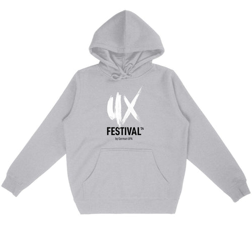 UX Festival '24 Hoodie - groß - weißer Pinsel, schwarze Schrift